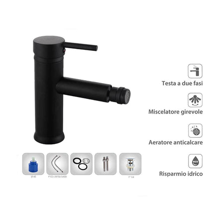 Rubinetto per bagno ultra moderno nero opaco miscelatore per bidet modello Ray Black - enzoled