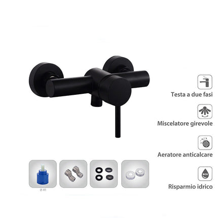 Rubinetto per bagno ultra moderno nero opaco miscelatore per box doccia modello Ray Black - enzoled