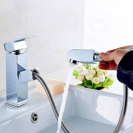 Rubinetto per lavabo da bagno con doccetta estraibile miscelatore a canna bassa getto diretto - enzoled