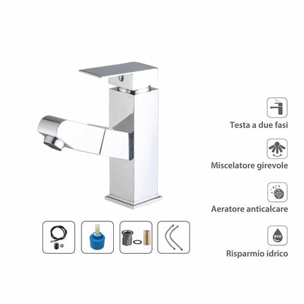 Rubinetto per lavabo da bagno con doccetta estraibile miscelatore a canna bassa getto diretto - enzoled