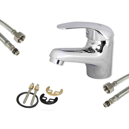 Rubinetto per lavabo da bagno miscelatore monoleva regolabile cromato lucido modello Bari - enzoled