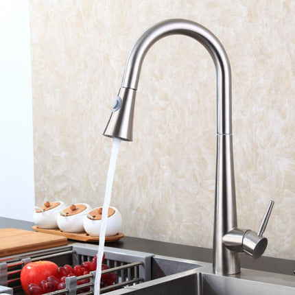 Rubinetto con doccetta estraibile a canna alta miscelatore da cucina 2 modalità di getto argento satinato - enzoled