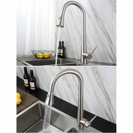 Rubinetto con doccetta estraibile a canna alta miscelatore da cucina 2 modalità di getto argento satinato - enzoled