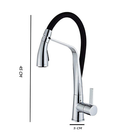 Rubinetto con doccetta estraibile a canna alta miscelatore in silicone da cucina 2 modalità di getto acciaio e nero - enzoled