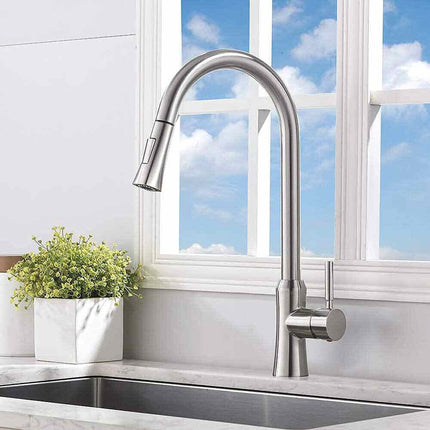 Rubinetto con doccetta estraibile miscelatore da cucina 2 modalità di getto a canna alta argento satinato - enzoled