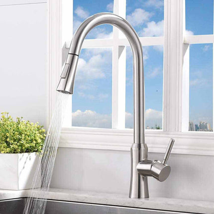 Rubinetto con doccetta estraibile miscelatore da cucina 2 modalità di getto a canna alta argento satinato - enzoled