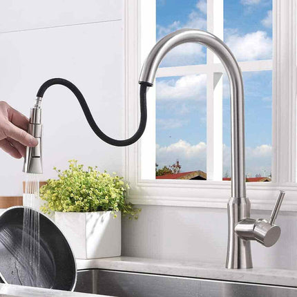 Rubinetto con doccetta estraibile miscelatore da cucina 2 modalità di getto a canna alta argento satinato - enzoled