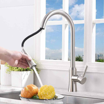 Rubinetto con doccetta estraibile miscelatore da cucina 2 modalità di getto a canna alta argento satinato - enzoled