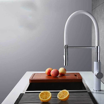 Rubinetto con doccetta in silicone a canna alta miscelatore in da cucina 2 modalità di getto acciaio bianco - enzoled