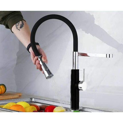 Rubinetto con doccetta in silicone a canna alta miscelatore in da cucina 2 modalità di getto acciaio nero - enzoled