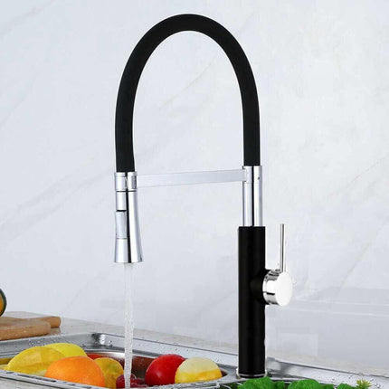 Rubinetto con doccetta in silicone a canna alta miscelatore in da cucina 2 modalità di getto acciaio nero - enzoled