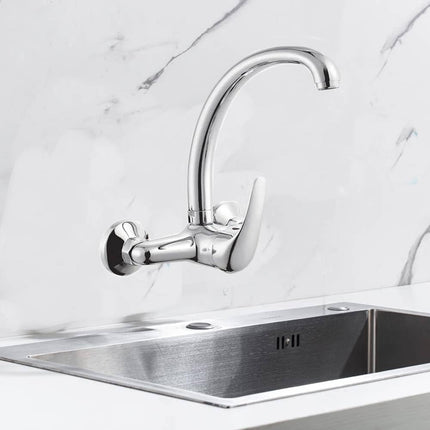 Rubinetto da cucina a parete miscelatore a muro due fori per lavandino in ottone cromato - enzoled