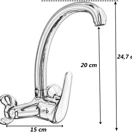 Rubinetto da cucina a parete miscelatore a muro due fori per lavandino in ottone cromato - enzoled