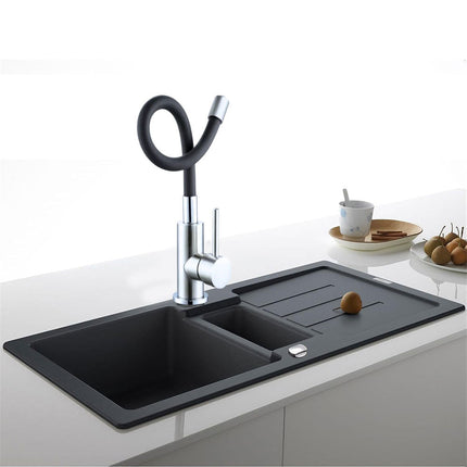 Rubinetto da cucina canna alta flessibile in silicone miscelatore per lavello lavandino gommato nero - enzoled