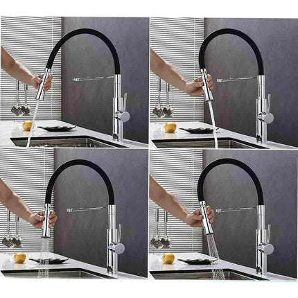 Rubinetto in acciaio con doccetta a canna in silicone alta miscelatore in da cucina 2 modalità di getto - enzoled