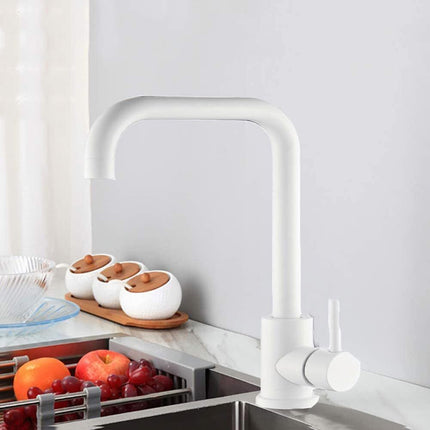 Rubinetto per lavello da cucina a canna alta quadrata miscelatore per lavandino orientabile bianco - enzoled