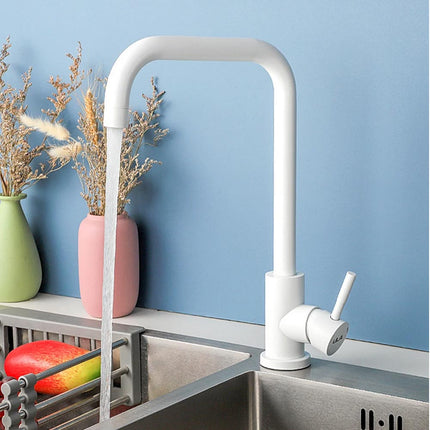 Rubinetto per lavello da cucina a canna alta quadrata miscelatore per lavandino orientabile bianco - enzoled