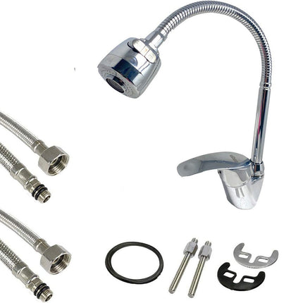 Rubinetto a canna flessibile pieghevole da lavello per cucina miscelatore orientabile 360° di rotazione con doccetta a doppio getto in ottone cromato - enzoled