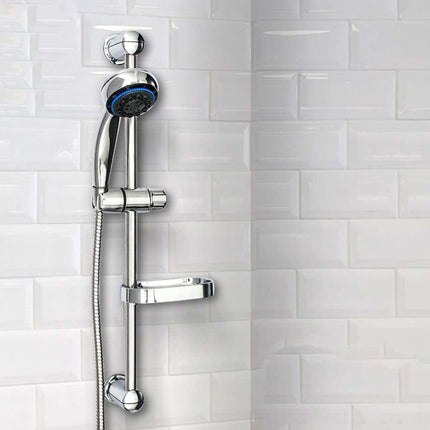 Saliscendi doccia con portasapone e soffione multigetto con getto regolabile asta a colonna con telefono doccetta grigia - enzoled