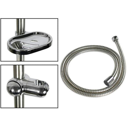 Saliscendi doccia con portasapone e soffione multigetto con getto regolabile asta a colonna con telefono doccetta grigia - enzoled