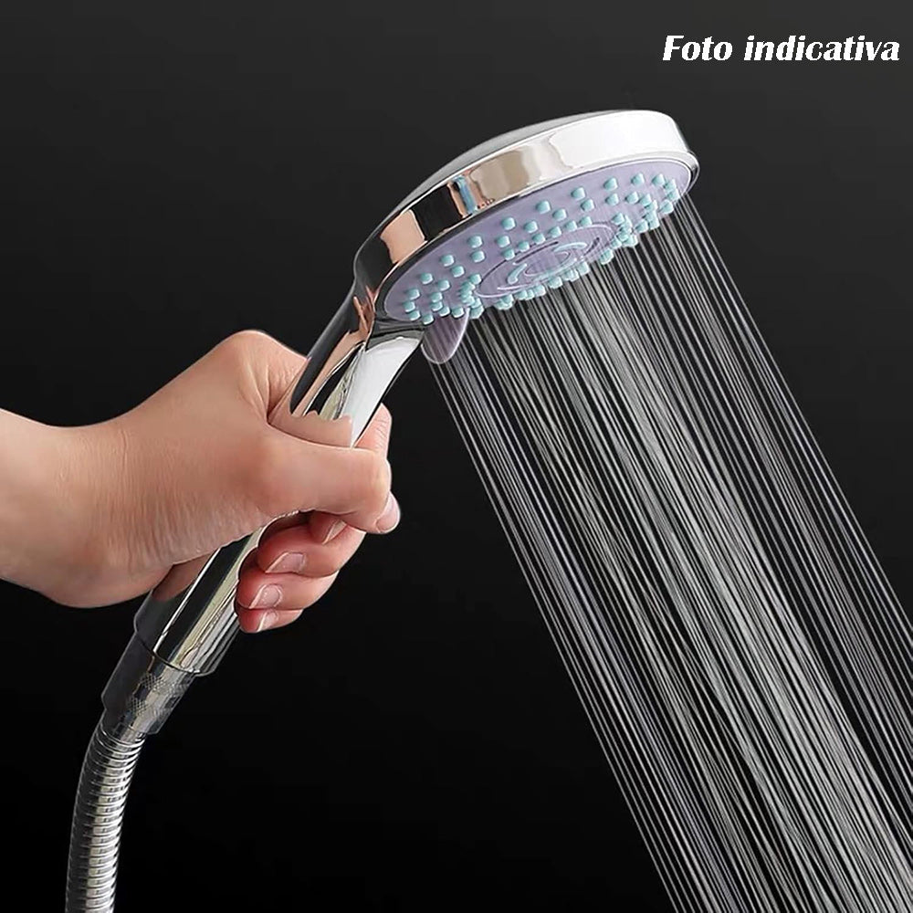 Soffione doccia grigio multigetto con flessibile staffetta cromato lucido regolazione getto d' acqua - enzoled