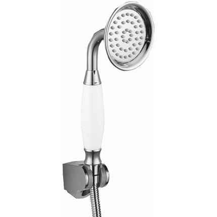 Soffione doccia stile retrò in abs cromato lucido con attacco 1/2 pollici telefono doccia vasca con manico bianco - enzoled