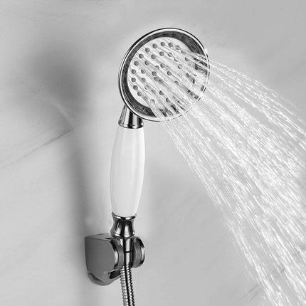 Soffione doccia stile retrò in abs cromato lucido con attacco 1/2 pollici telefono doccia vasca con manico bianco - enzoled