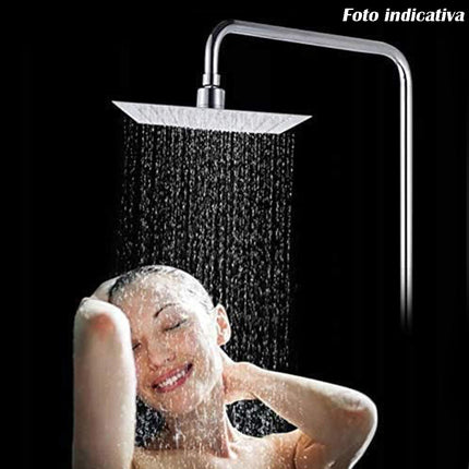 Soffione per doccia da bagno quadrato 20x20 cm effetto pioggia cromato in ABS attacco universale 1/2 - enzoled