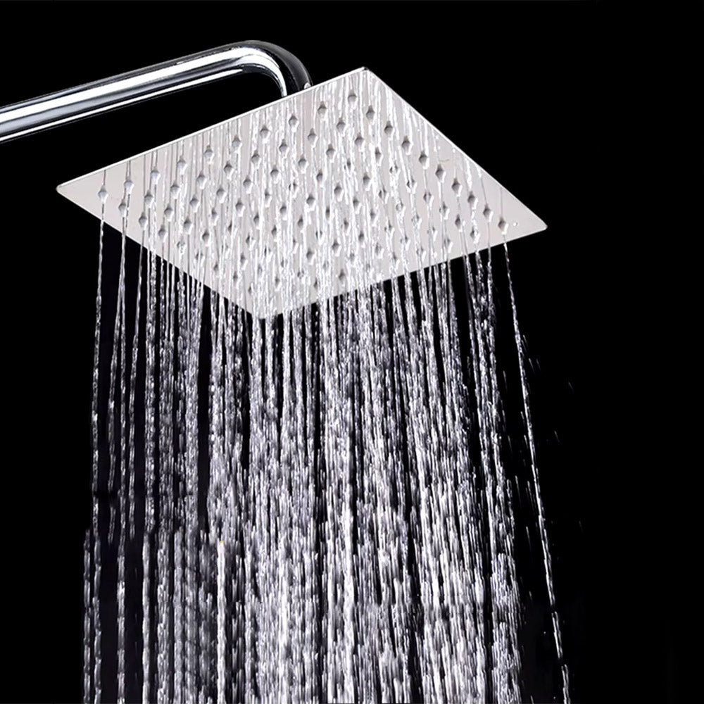 Soffione per doccia da bagno slim quadrato 30x30 cm effetto pioggia cromato attacco universale 1/2
