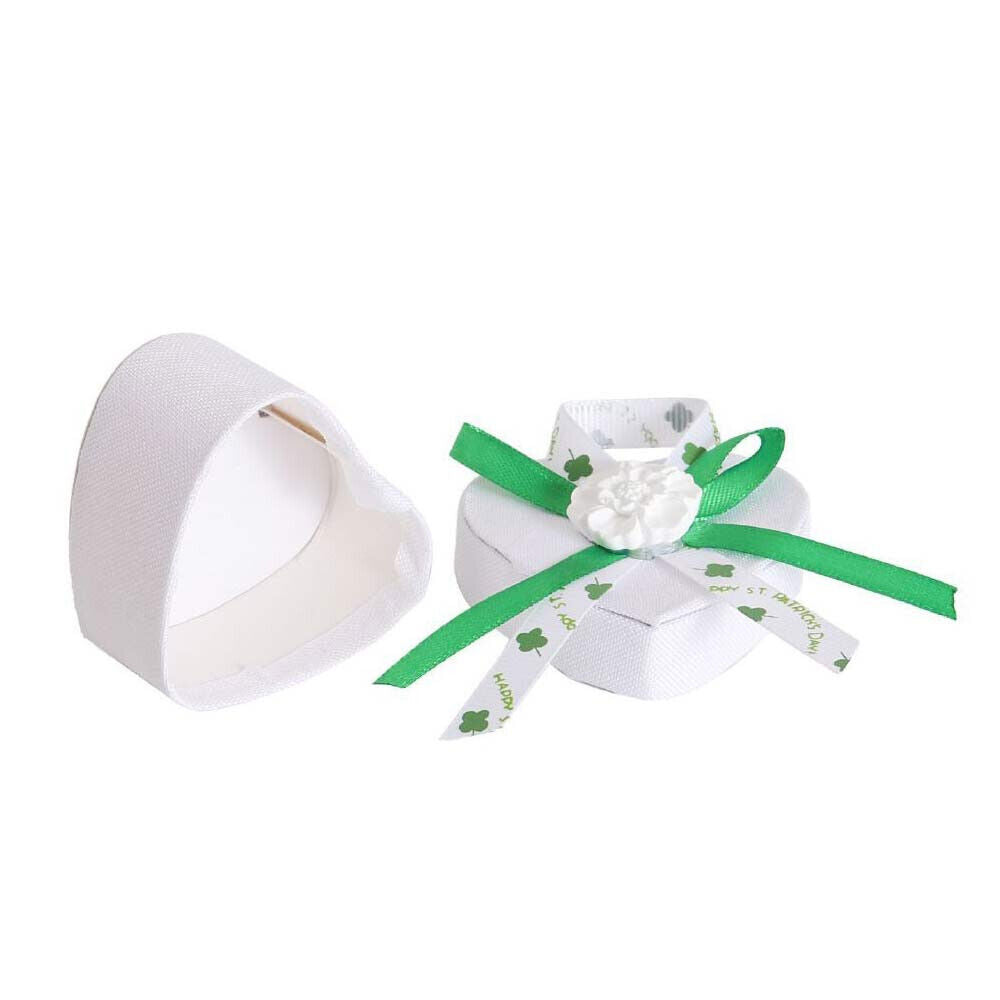 12 Scatolina portaconfetti a Cuore per promessa di Matrimonio bomboniere segnaposto in Tessuto Bianco e Verde - enzoled