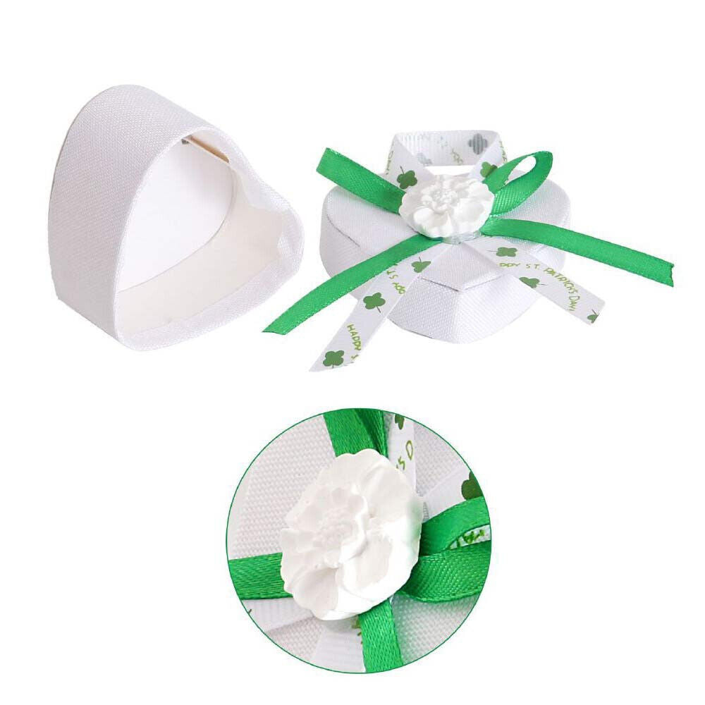 12 Scatolina portaconfetti a Cuore per promessa di Matrimonio bomboniere segnaposto in Tessuto Bianco e Verde - enzoled
