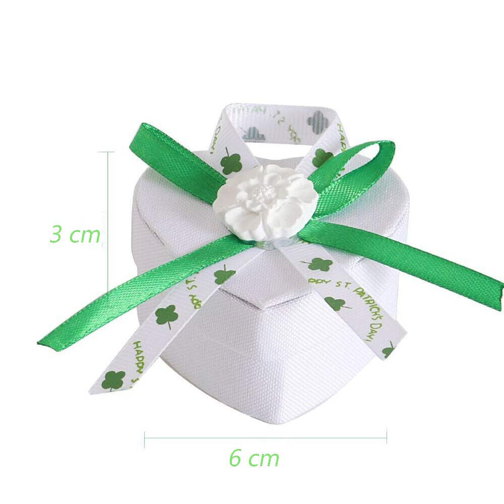 12 Scatolina portaconfetti a Cuore per promessa di Matrimonio bomboniere segnaposto in Tessuto Bianco e Verde - enzoled