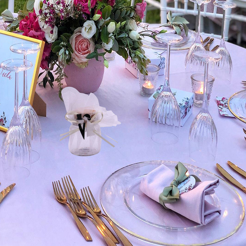 Barattolino portaconfetti in vetro con tappo in sughero velo bianco nastrino beige per matrimonio sposi 12 bomboniere segnaposto confettata - enzoled
