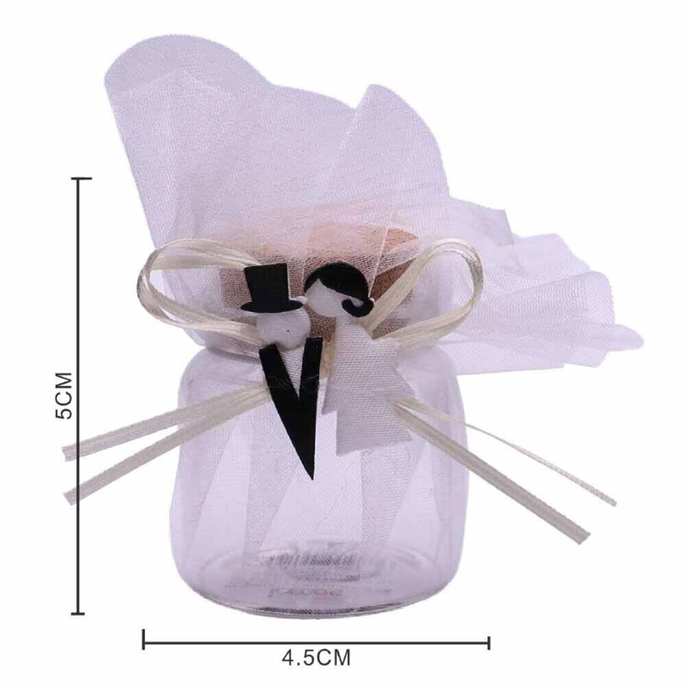 Barattolino portaconfetti in vetro con tappo in sughero velo bianco nastrino beige per matrimonio sposi 12 bomboniere segnaposto confettata - enzoled