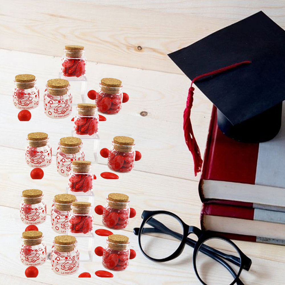 Bomboniere portaconfetti 12 pezzi per laurea barattolo di vetro tappo di sughero per laureati bomboniera - enzoled