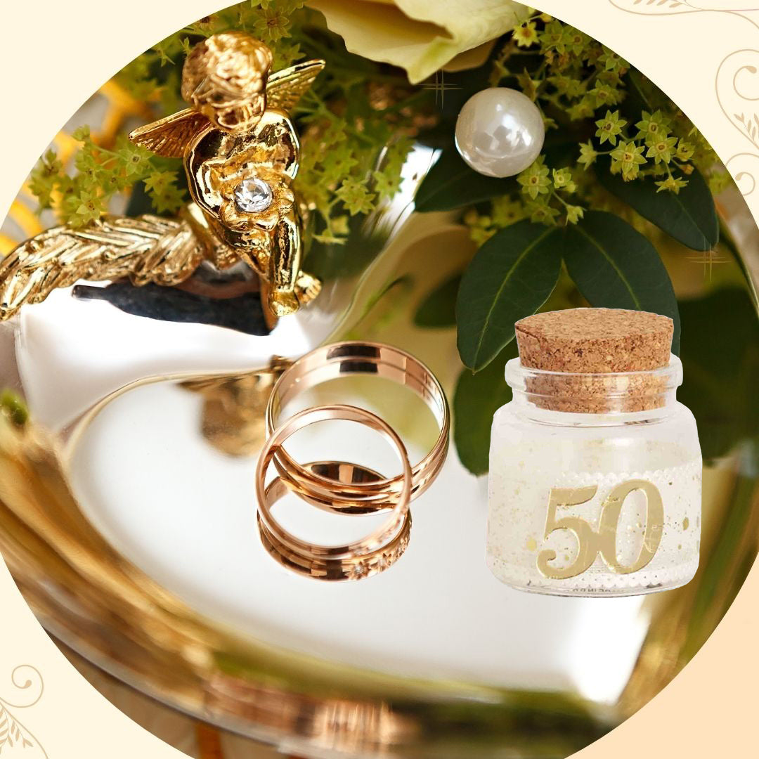 Bomboniere portaconfetti per Anniversario 50 Anni di Matrimonio 12 Barattolo in Vetro Tappo in Sughero - enzoled