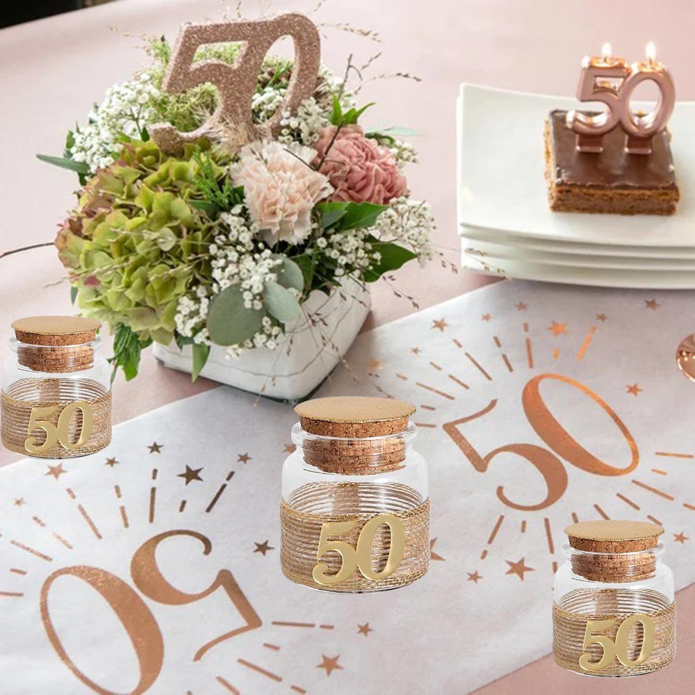 Bomboniere portaconfetti per anniversario 50 Anni di matrimonio nozze oro o compleanno 12 pezzi barattolo in vetro tappo in sughero - enzoled