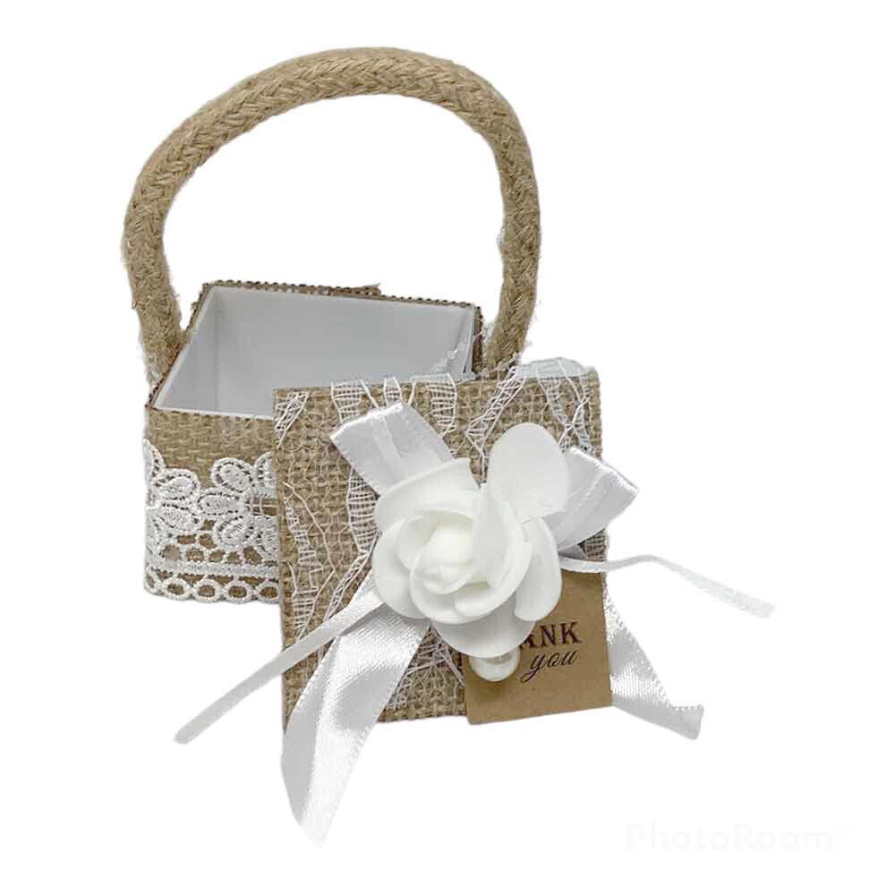 Scatoline portaconfetti in juta 12 pezzi bomboniere con merletto per matrimonio anniversario comunione porta confetti segnaposto - enzoled