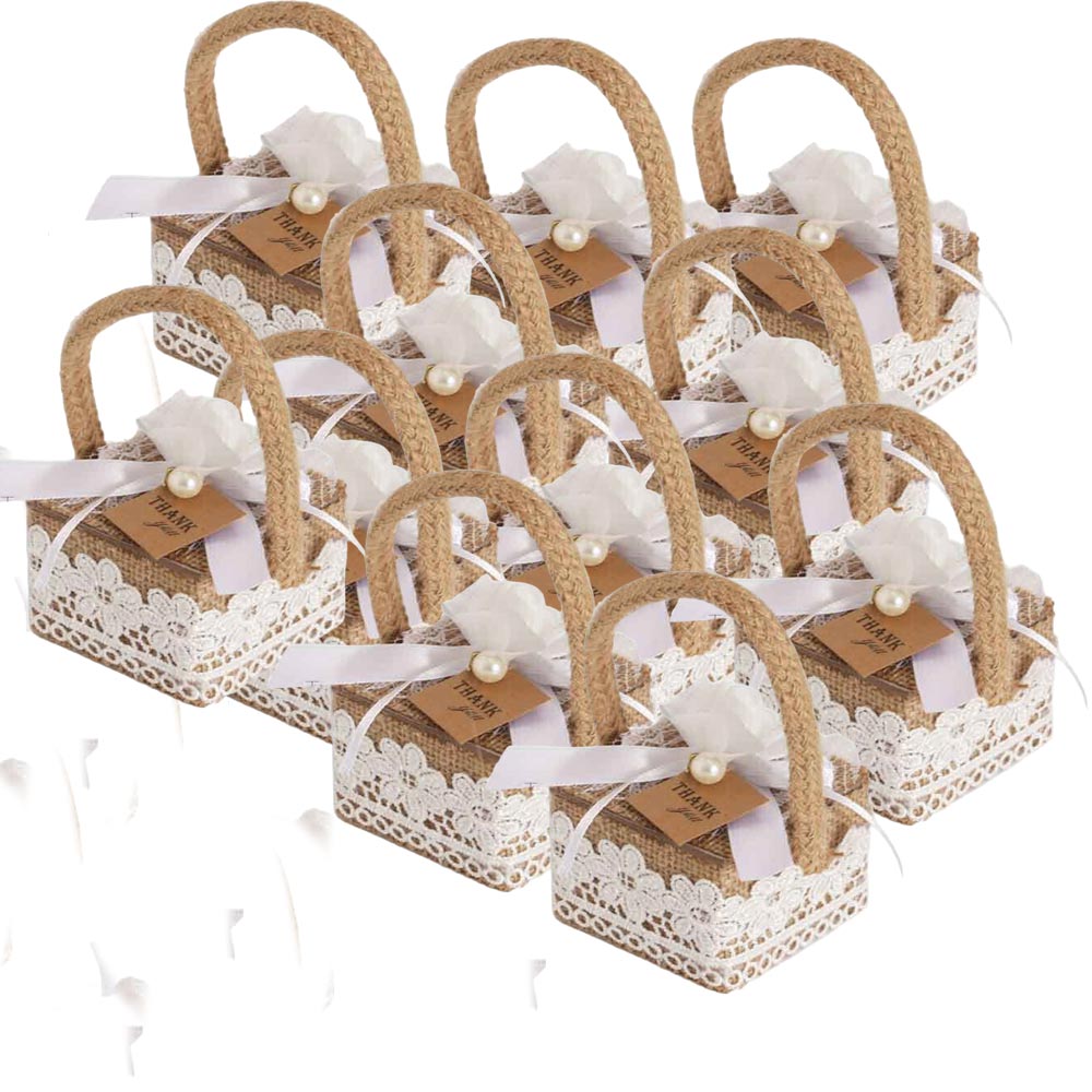 Scatoline portaconfetti in juta 12 pezzi bomboniere con merletto per matrimonio anniversario comunione porta confetti segnaposto - enzoled