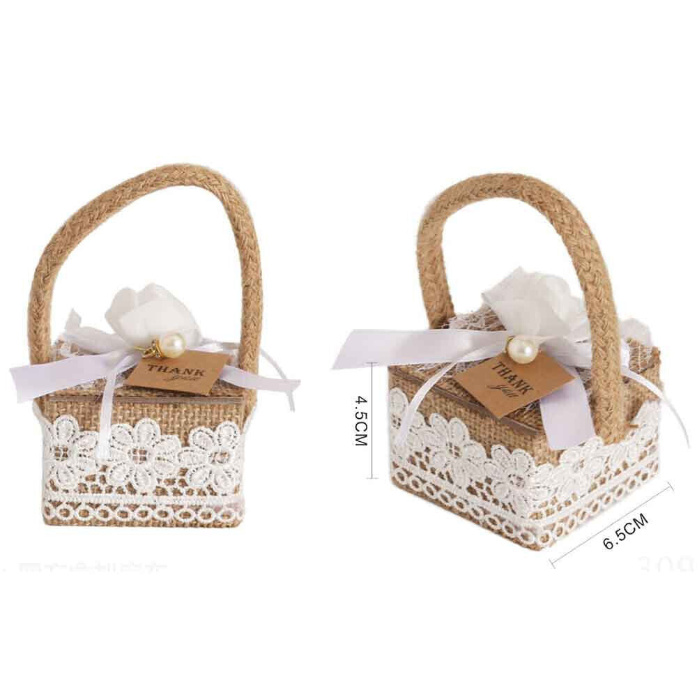 Scatoline portaconfetti in juta 12 pezzi bomboniere con merletto per matrimonio anniversario comunione porta confetti segnaposto - enzoled