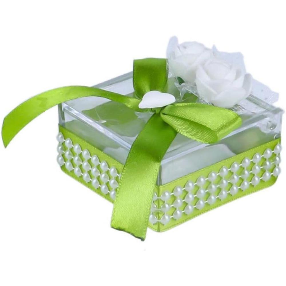 Set 12 scatolina portaconfetti per Promessa di Matrimonio bomboniere segnaposto in plexiglass Trasparenti Decorate Verde - enzoled