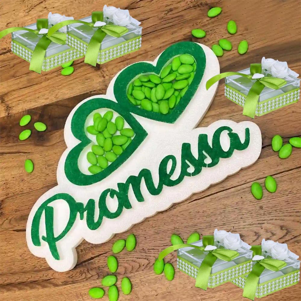 Set 12 scatolina portaconfetti per Promessa di Matrimonio bomboniere segnaposto in plexiglass Trasparenti Decorate Verde - enzoled
