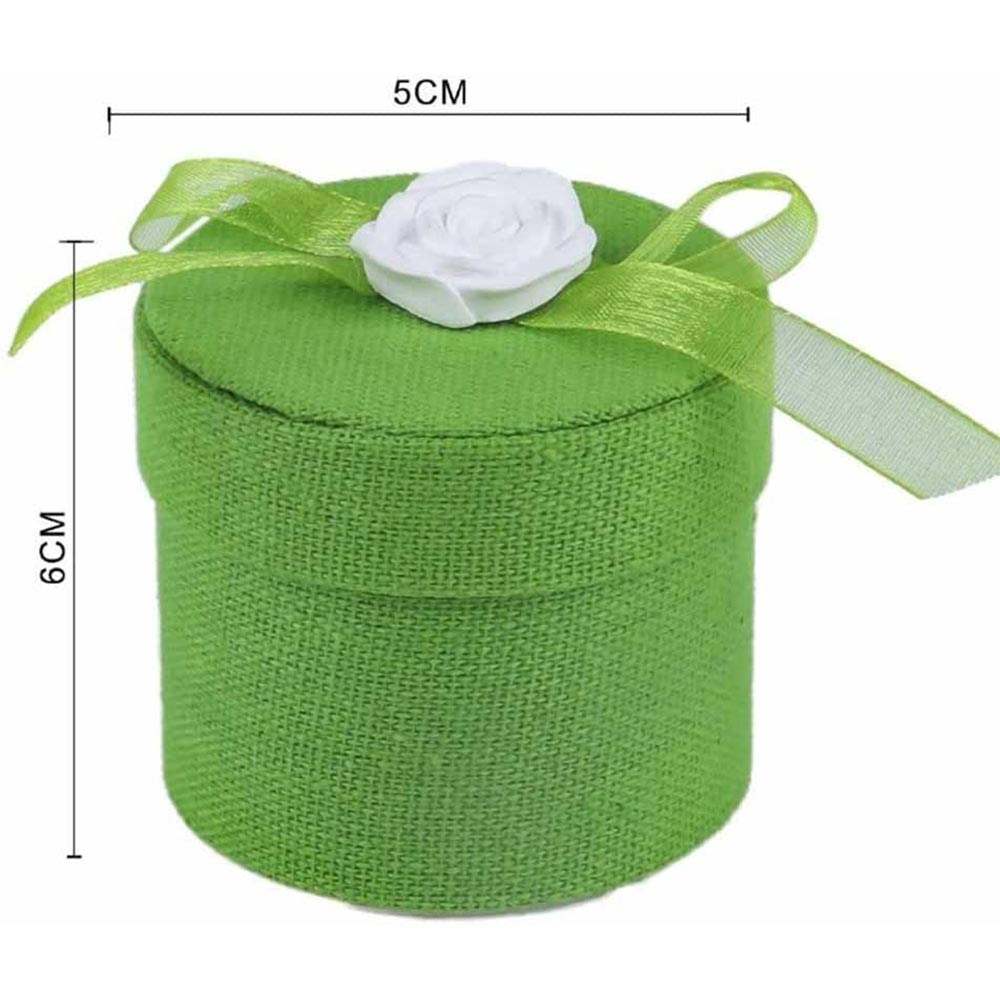 Set 12 scatolina portaconfetti Rotonda per Promessa di Matrimonio bomboniere segnaposto in Tessuto Verde - enzoled