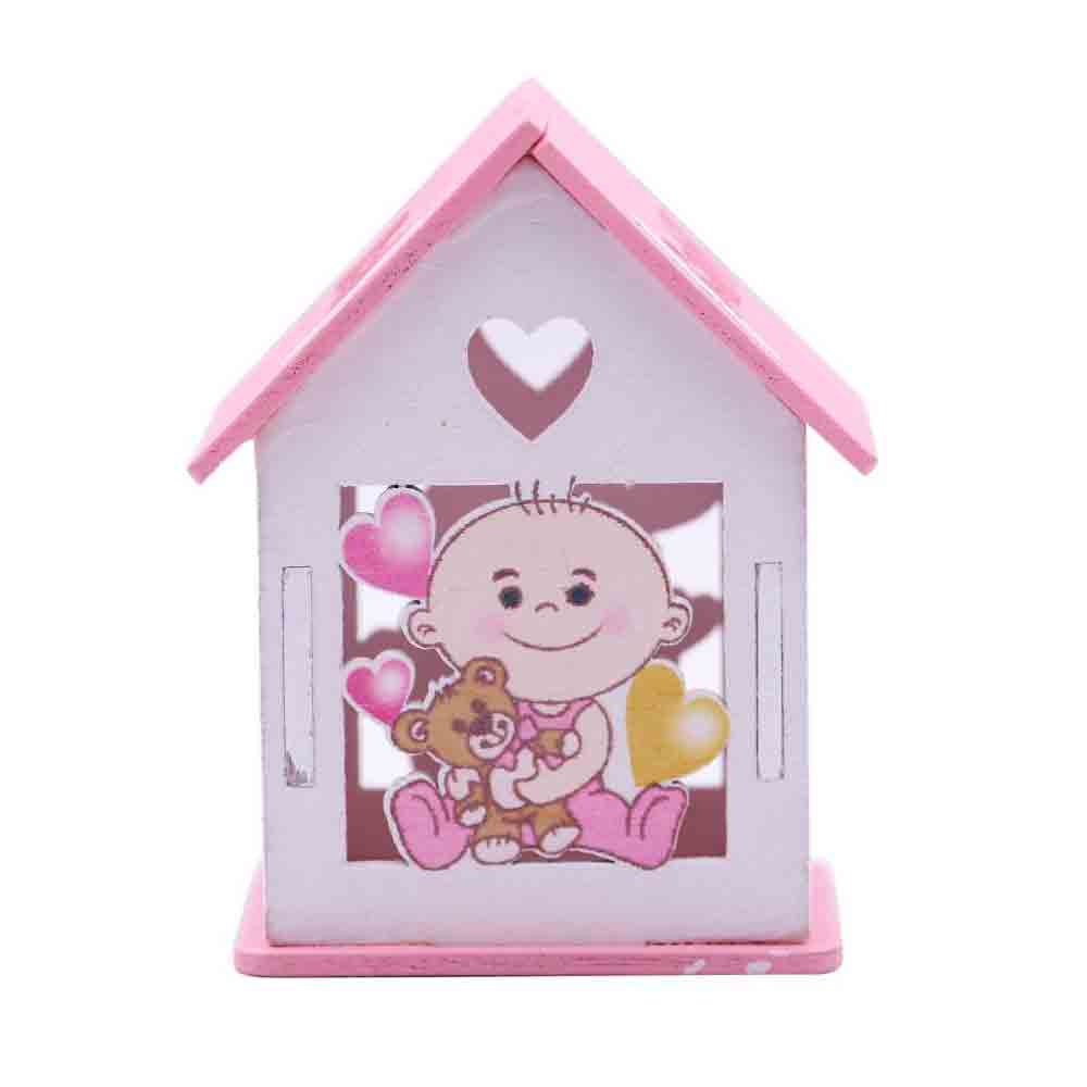 Set 12 scatoline portaconfetti rosa a forma di casetta con tetto apribile per bimba bomboniere per nascita battesimo - enzoled