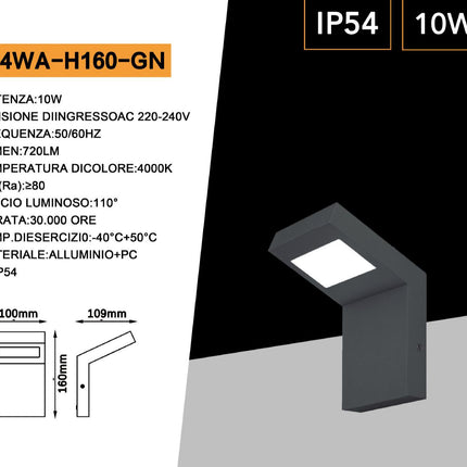 Lampione da giardino o applique da parete a led ultra moderno 10 watt IP54 luce naturale 4000k enzoled