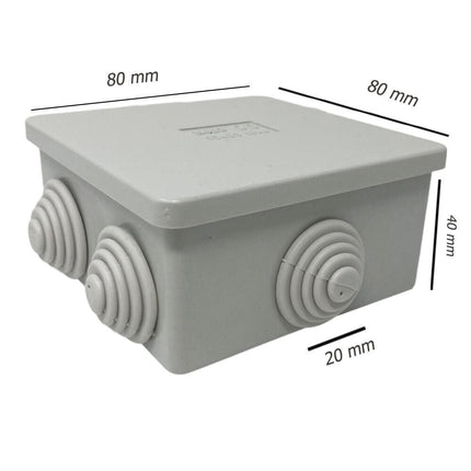 Scatola di derivazione quadrata box con coperchio a pressione 6 passacavi tenuta stagna IP44 80xx80x40 mm - enzoled