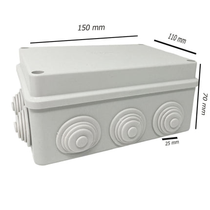 Scatola di derivazione rettangolare box con coperchio con viti 10 passacavi tenuta stagna IP55 150xx110x70 mm - enzoled