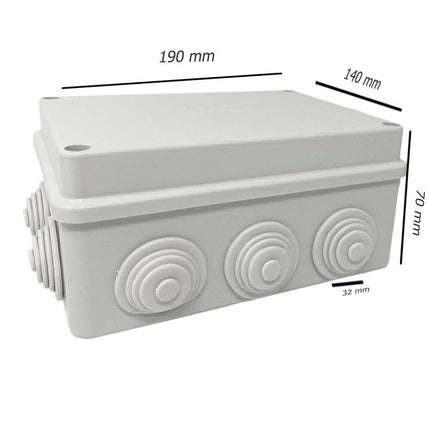 Scatola di derivazione rettangolare box con coperchio con viti 10 passacavi tenuta stagna IP55 190xx140x70 mm - enzoled