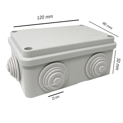 Scatola di derivazione rettangolare box con coperchio con viti 6 passacavi tenuta stagna IP55 120xx80x50 mm - enzoled