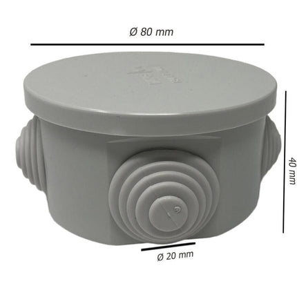 Scatola di derivazione tonda box con coperchio a pressione 4 passacavi tenuta stagna IP44 Ø 80x40 mm - enzoled